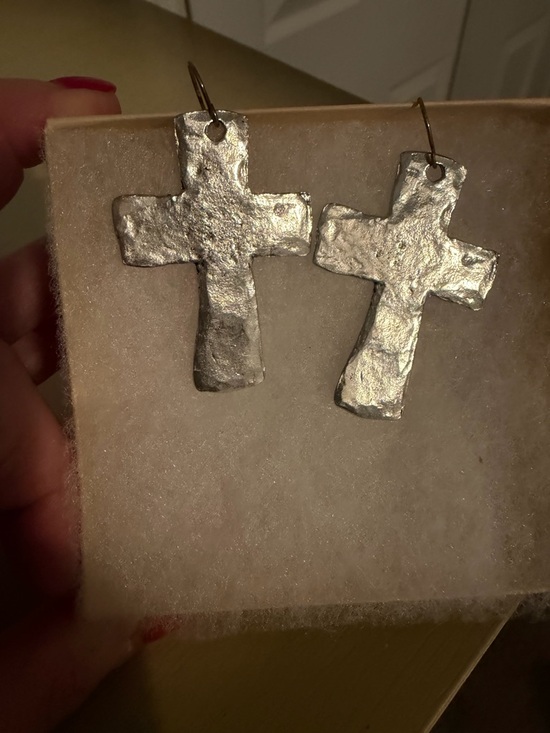 Jewelry - Handmade Textured Silver Cross Earrings